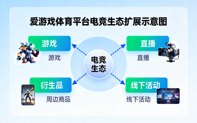 爱游戏体育平台电竞生态扩展示意图 - 连接游戏、直播、衍生品与线下活动的产业网络